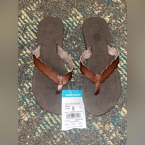NWT Reef Celine Cushion Rust Brown Leather Flip Flop Sz 8